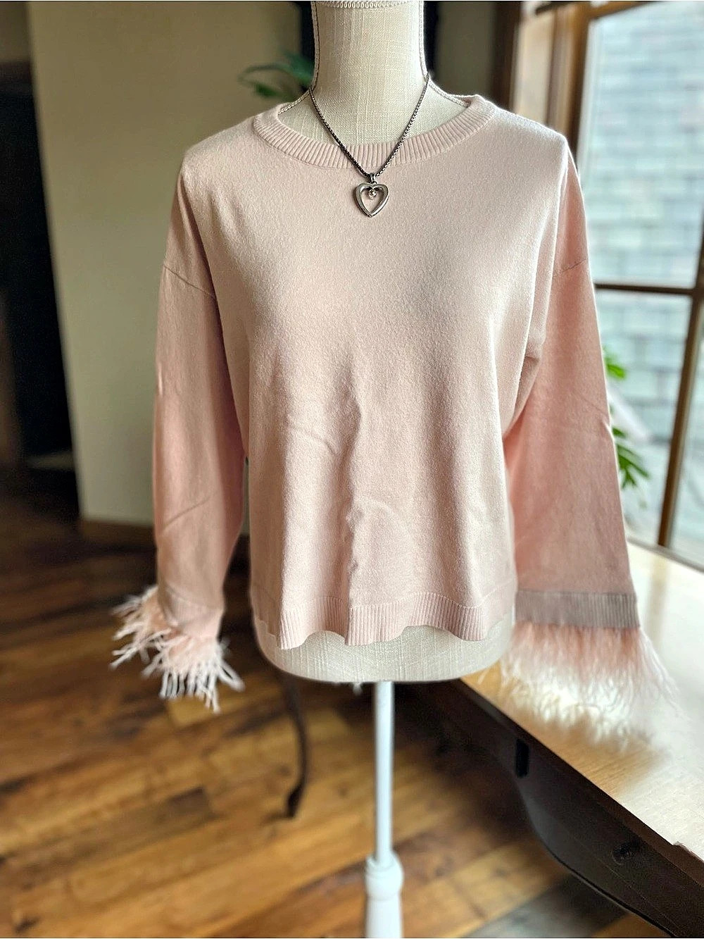 Central Park West Feather Cuff Sweater in Pink Size Medium